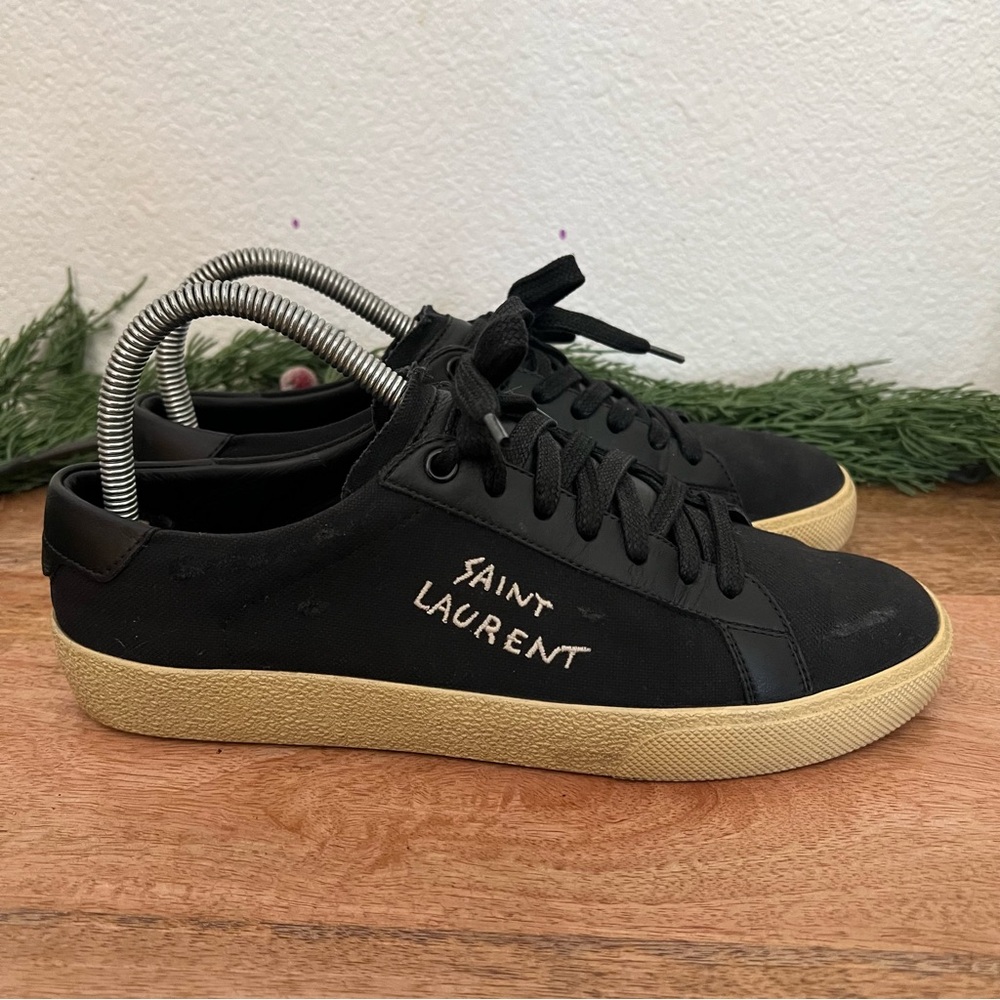 Saint Laurent Black Canvas Sneakers with Cream/Tan Sole
